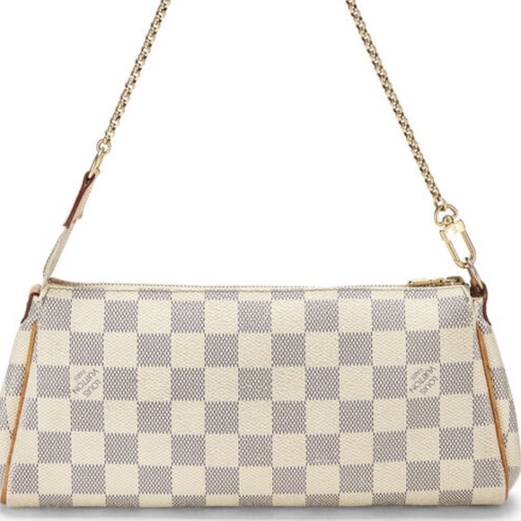 LOUIS VUITTON DAMIER AZUR EVA shoulder bag checked coated natural Vachetta - Picture 9 of 12